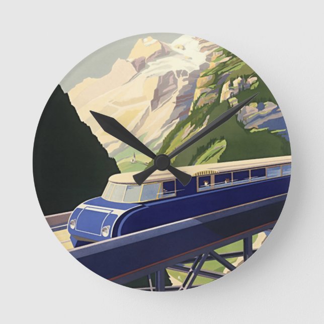 Vintages Europa Bahnreisen Runde Wanduhr (Vorderseite)