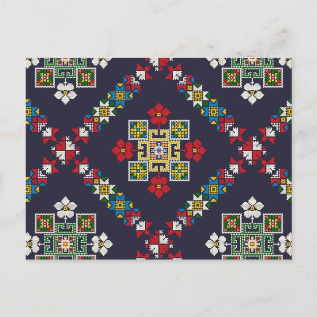 Vintages europäisches Folklore-Kunststickermuster Postkarte (Vorderseite)