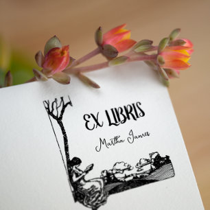 Vintages Ex Libris Buchzeichen Name Book Reading Permastempel