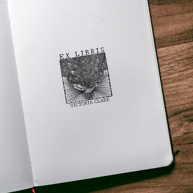 Vintages Ex Libris Pfau, benutzerdefiniertes Buch Gummistempel (Von Creator hochgeladen)