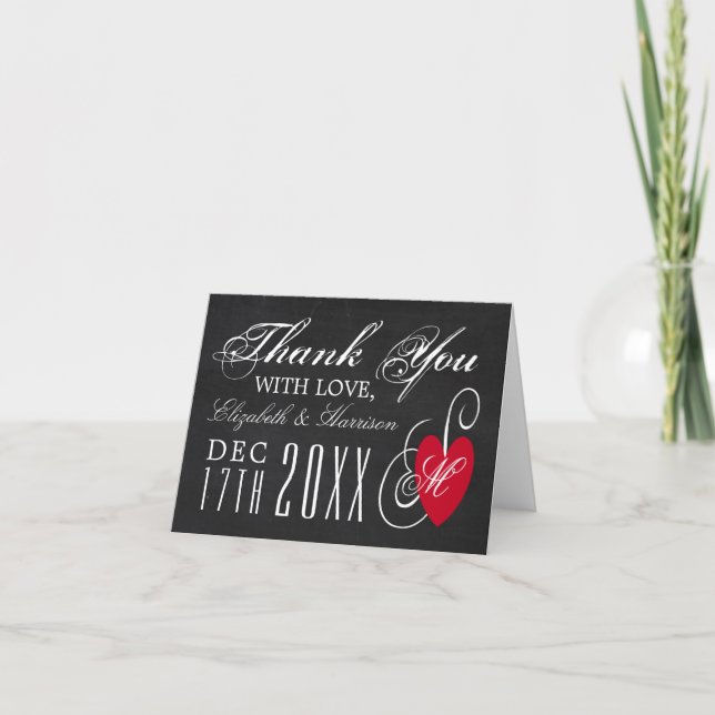 Vintages Extravagantes Herz - Chalkboard Wedding Dankeskarte (Vorderseite)