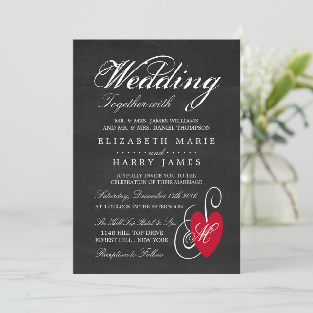 Vintages Extravagantes Herz - Chalkboard Wedding Einladung (Stehend Vorderseite)