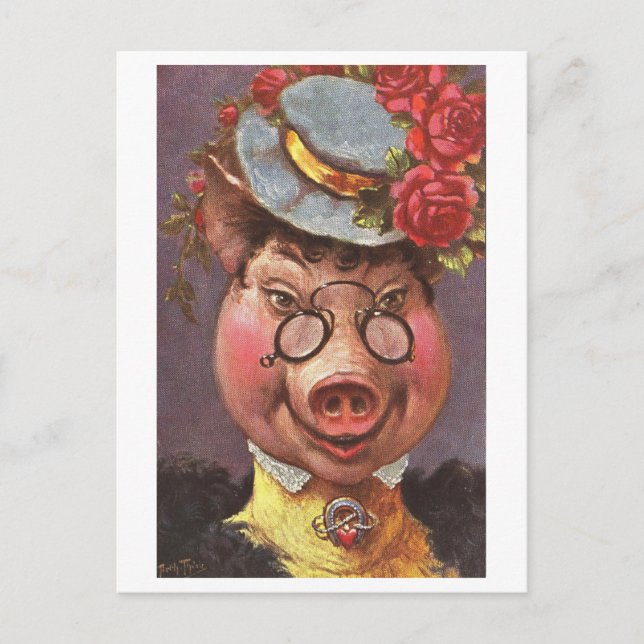 Vintages Extravagantes Schwein Postkarte (Vorderseite)