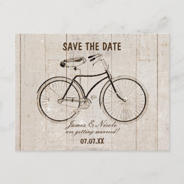 Vintages Fahrrad auf Holz Rustikale Postkarte (Vorderseite)