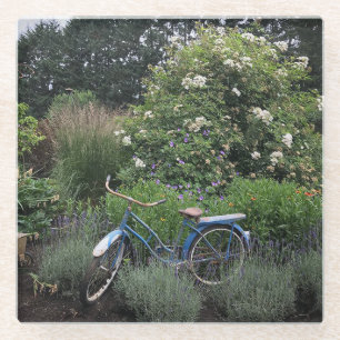 Vintages Fahrrad im Garten Glasuntersetzer