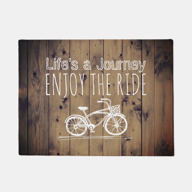 Vintages Fahrrad ist rustikales hölzernes Boho Fußmatte (Vorderseite)