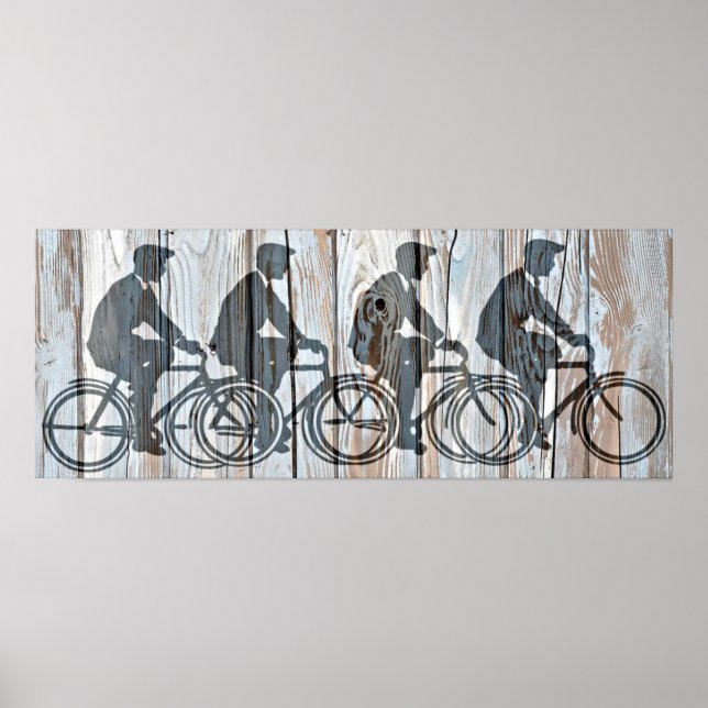 Vintages Fahrrad Männer Rustikale Holzpappe Kunst Poster (Vorne)