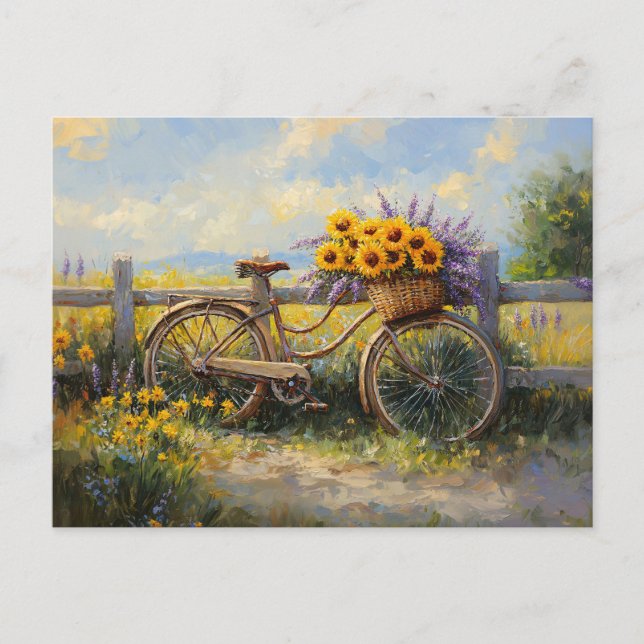 Vintages Fahrrad mit Blume Art Postkarte (Vorderseite)