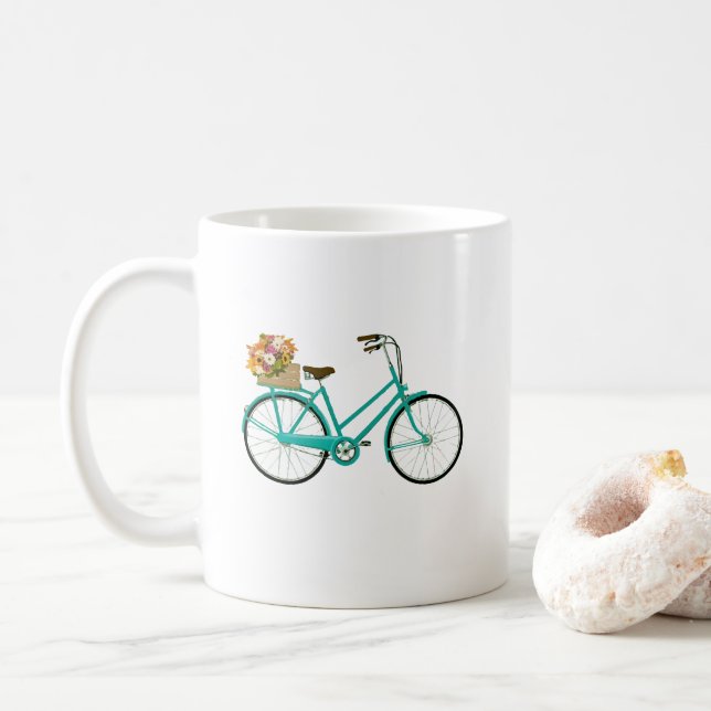 Vintages Fahrrad mit Blume Illustration Kaffeetasse (Mit Donut)