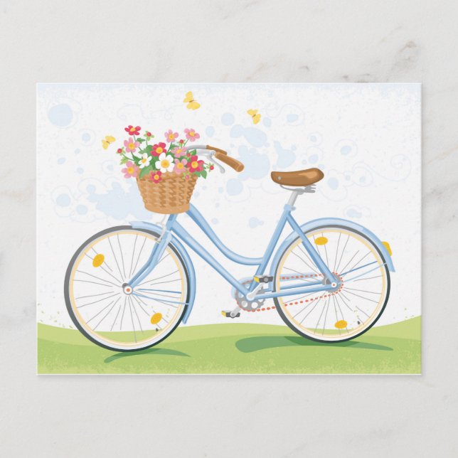 Vintages Fahrrad mit Blume Postkarte (Vorderseite)