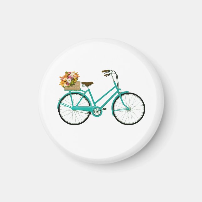 Vintages Fahrrad mit Blume Retro Art Magnet (Vorne)