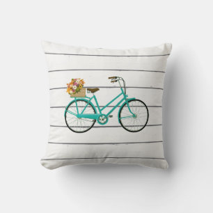 Vintages Fahrrad mit Blume Türkis Kissen