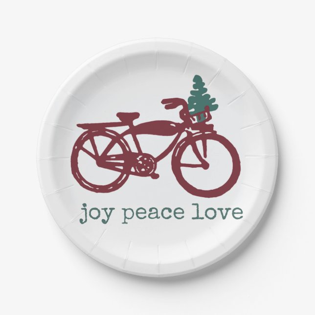 Vintages Fahrrad mit Weihnachtsbaumentwurf Pappteller (Vorderseite)
