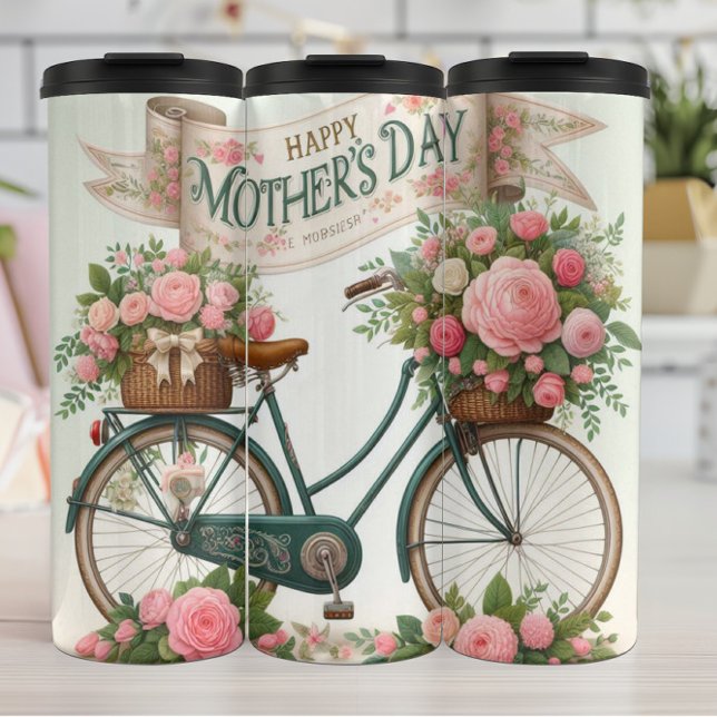 Vintages Fahrrad: Rose, Muttertagskarm Thermosbecher (Von Creator hochgeladen)