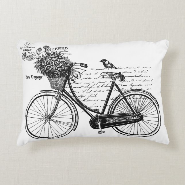 Vintages Fahrrad, Vogel, Blume, Paris Zierkissen (Vorderseite)