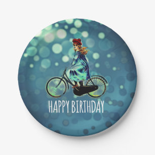 Vintages Fahrradmädchen - Geburtstag Pappteller