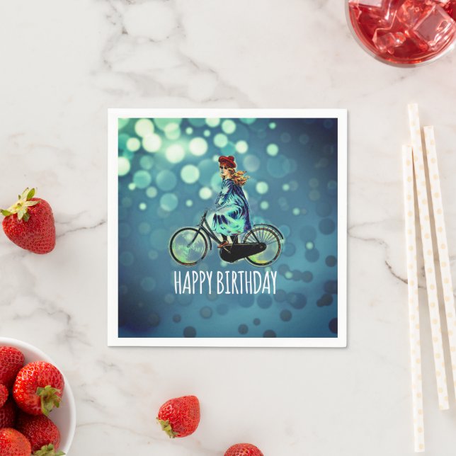 Vintages Fahrradmädchen - Geburtstag Serviette (Beispiel)