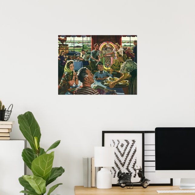 Vintages Familienessen bei einem Abendessen mit Ju Poster (Heimbüro)