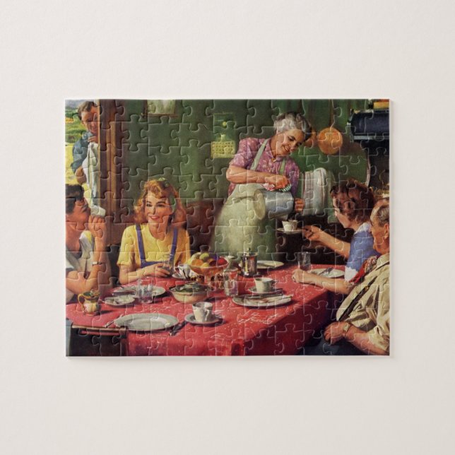 Vintages Familienfrühstück in der Küche (Horizontal)