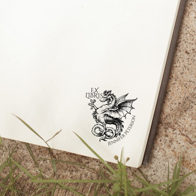 Vintages Fantasy Dragon Ex Libris Buch Gummistempel (Von Creator hochgeladen)