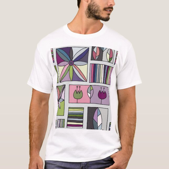 Vintages farbiges, von Hand gezeichnet geometrisch T-Shirt (Vorderseite)