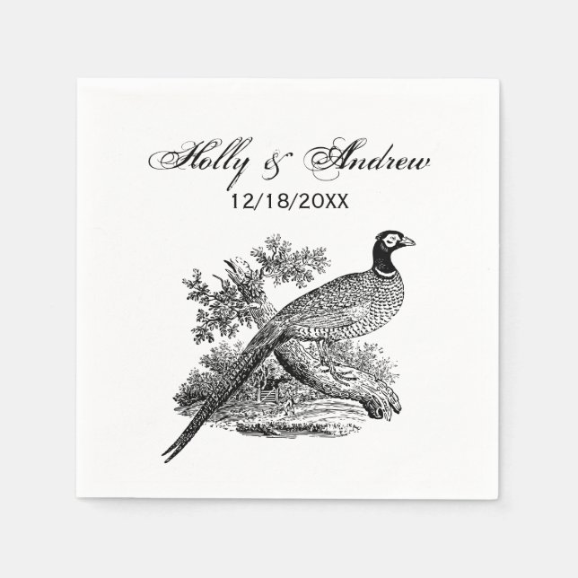 Vintages Fasan Zweig mit Zeichnend Bäumen #2 Serviette (Vorderseite)