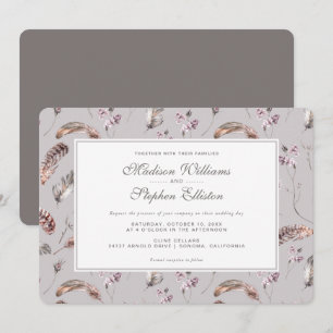 Vintages Federmuster und Blumenmuster - Hochzeit Einladung