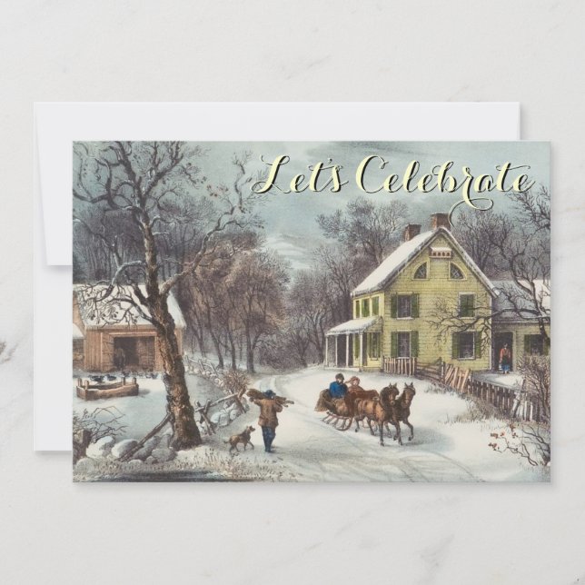 Vintages Feiertag Ives WeihnachtsParty Einladung (Vorderseite)