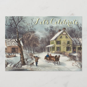 Vintages Feiertag Ives WeihnachtsParty Einladung