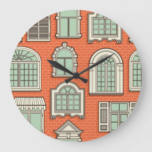 Vintages Fenster Landschaftliches Muster Große Wanduhr