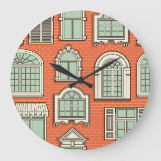 Vintages Fenster Landschaftliches Muster Große Wanduhr