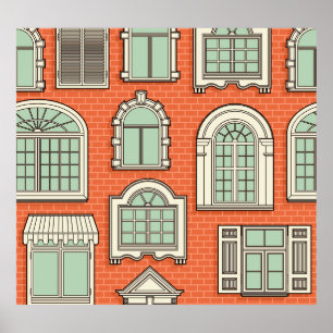 Vintages Fenster Landschaftliches Muster Poster
