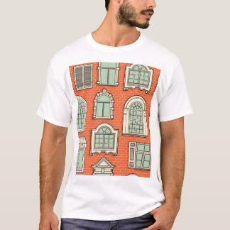Vintages Fenster Landschaftliches Muster T-Shirt