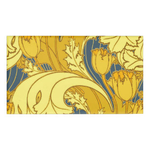 Vintages fett Tulip Blue Gold Muster Namenschild