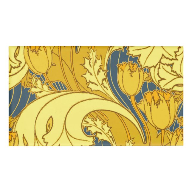 Vintages fett Tulip Blue Gold Muster Namenschild (Vorderseite)