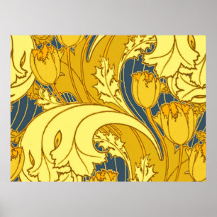 Vintages fett Tulip Blue Gold Muster Poster