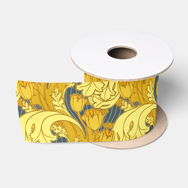 Vintages fett Tulip Blue Gold Muster Satinband (Spule)