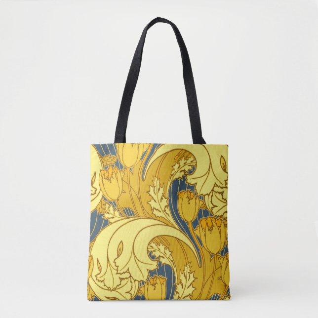 Vintages fett Tulip Blue Gold Muster Tasche (Vorderseite)