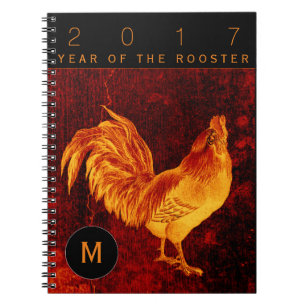 Vintages Feuer-Hahn-Jahr-Monogramm-Notizbuch 2017 Notizblock