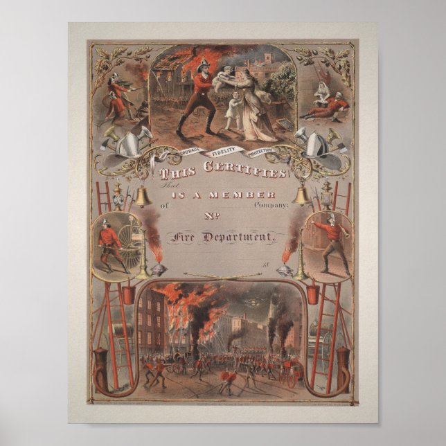 Vintages Feuerwehrzeugnis - 1877 Poster (Vorne)