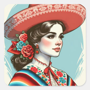 Vintages Fiesta Sombrero Gastgeschenk Quadratischer Aufkleber