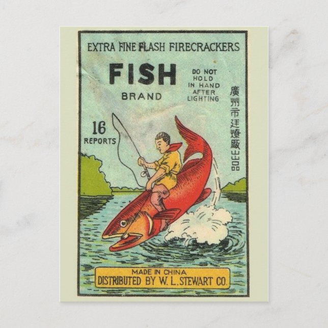 Vintages Firecracker-Paket Postkarte (Vorderseite)