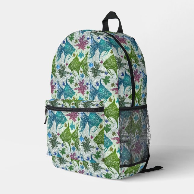 Vintages Fischmuster Bedruckter Rucksack (Rückseitige Ecke Rechts)