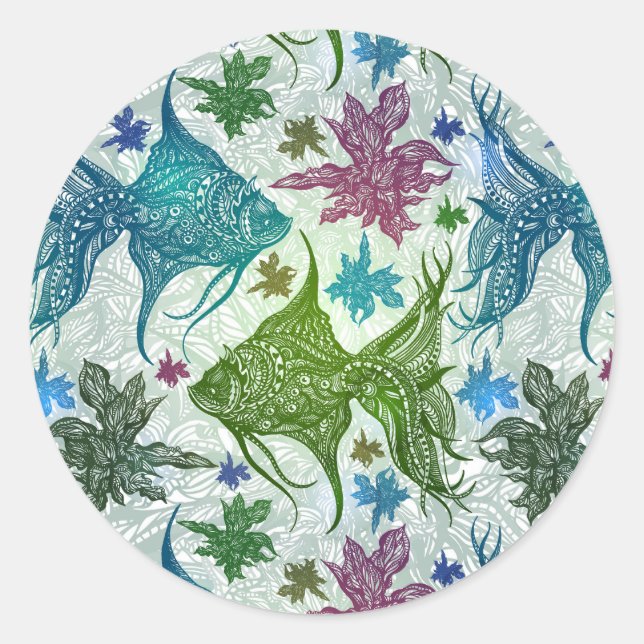 Vintages Fischmuster Runder Aufkleber (Vorderseite)