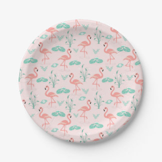 Vintages Flamingo und Water Lily Pattern Pappteller
