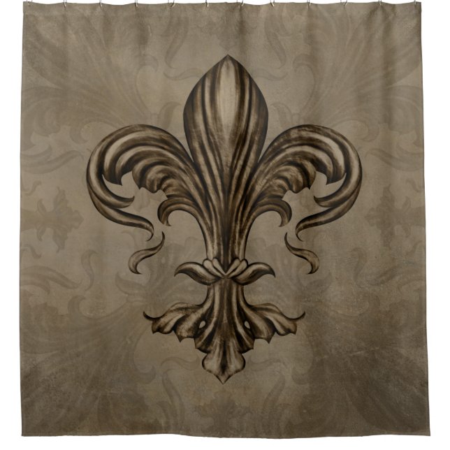 Vintages Fleur-de-lis Sepia Duschvorhang (Vorderseite)