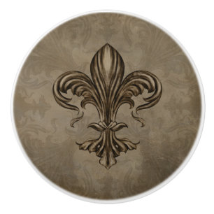 Vintages Fleur-de-lis Sepia Keramikknauf