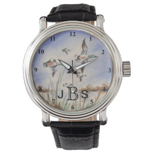 Vintages Fliegen duckt männliches Monogramm Armbanduhr