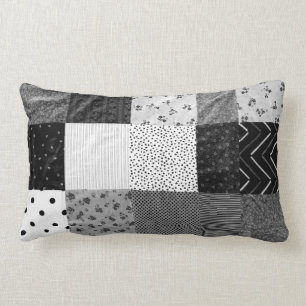Vintages Fliesendesign Schwarz-Weiß Lendenkissen