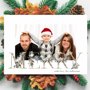 Vintages floral Alphabet MERRY Foto Feiertagskarte